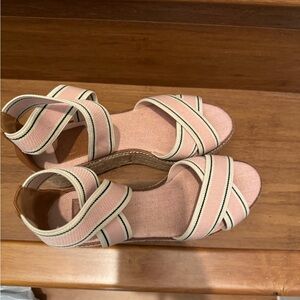 Tory Burch Pink and Black Strappy Wedges